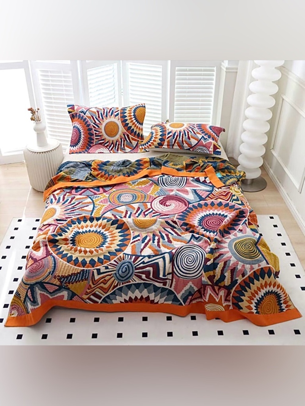 Gorgeous Bohemian 100% Cotton Muslin Geometric COLORFUL Blanket
60x80 inches - Picture 3 of 7